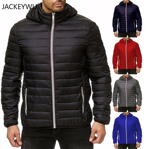 

warm parkas coat winter jacket men casual pure color outwear hooded collar windbreaker jackets padded coats, Black