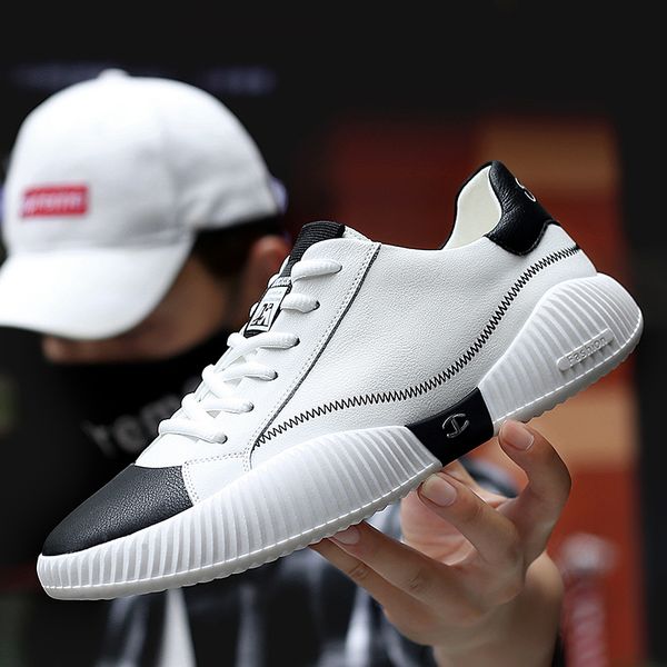 

2019 male leather shoes good quality casual shoes for youth split leather youth fashion men men lace up sneakers, Black