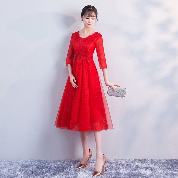 

red spring cheongsam traditional chinese style womens elegant slim qipao party slim dress long short robe vestidos size s-xxl, Black;gray