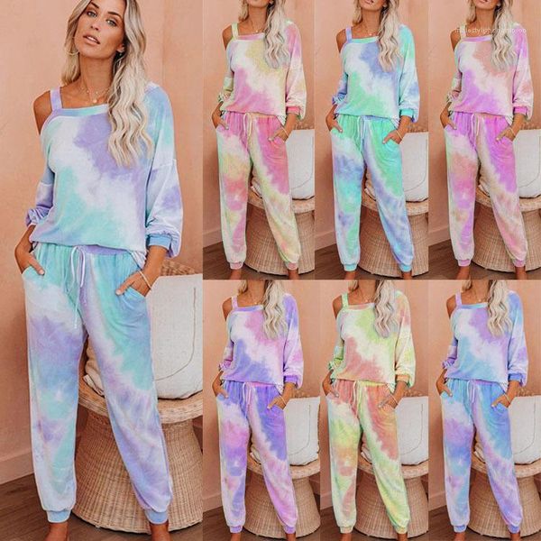 

long sleeve tshirt pants sports 2pcs sets casual suits female clothing tie- dyed womens designer tracksuits fashion, Gray