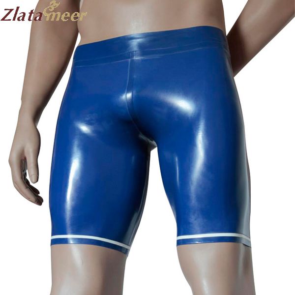 

men latex tight briefs blue rubber tight-fitting underwear plus size fashion shorts customize service lpm060, Black;white