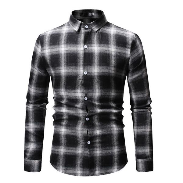 

men's casual shirts white black plaid checked men shirt long sleeve slim fit mens dress classic business camisa masculina 3xl