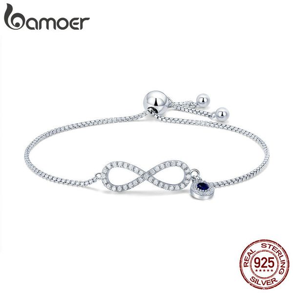 

bamoer trendy 925 sterling silver luminous cz infinity bracelets for women fashion bracelet jewelry making gift scb087, Golden;silver