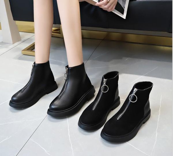 

new spring and autumn flat bottom single boots short tube british wind boots, Black