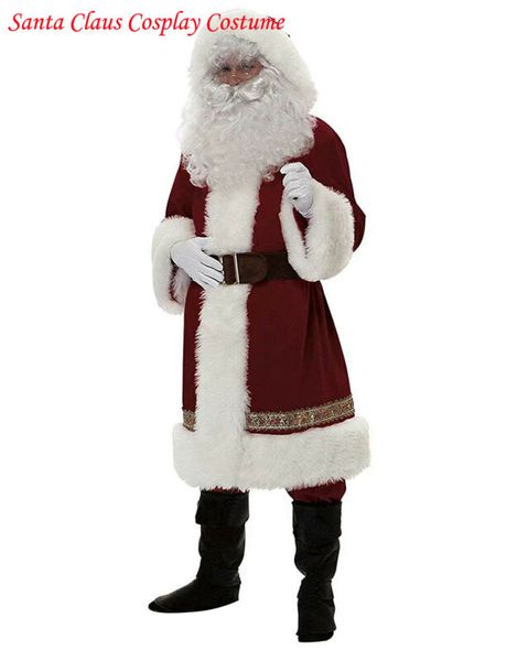 

5pcs santa claus costume suit father christmas men fancy dress outfit deluxe cosplay party outfit pants hat belt moustache, Gray