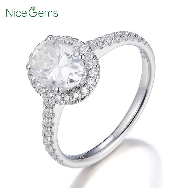 

nicegems 14 k белое золото центр 6x8 мм овальный ореол муассанит обручальное кольцо df цвет муассанит с акцентами для женщин ювелирные издел, Golden;silver