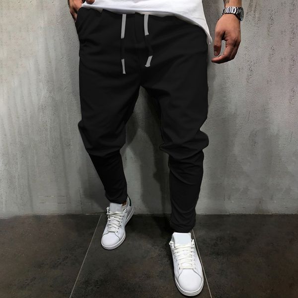 

mens skinny cargo trousers sport jogger slim fit casual pants bottoms, Black