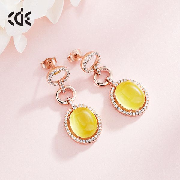 

fashion-silver creative earrings with cat eye stone, color fashion, simple earrings