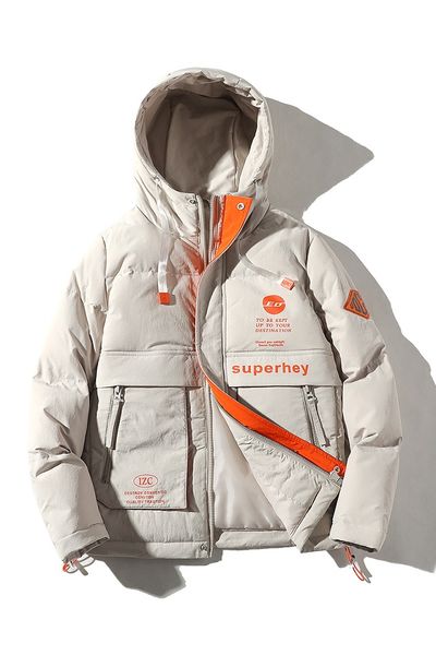 

2019 winter new ins trend big pocket men's cotton jacket men's casual hooded cotton coat, Black