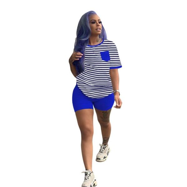

5 color striped casual two piece set women short sleeve t-shirt + cycling shorts skinny elegant summer tracksuit, White