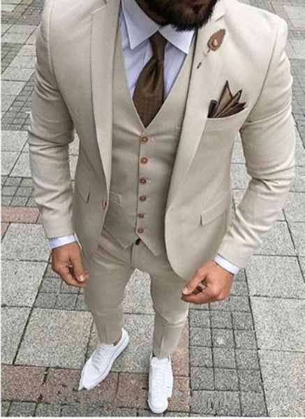 

new cool groom wear beige notch lapel groom tuxedos one button groomsmen man suit mens wedding suits (jacket+pants+vest+tie) 621, Black;gray