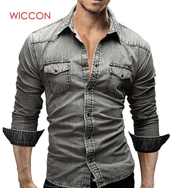 

men shirt brand 2019 male long sleeve shirts casual solid color denim slim fit turn-down-collar shirts mens 3xl clothes, White;black