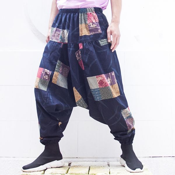 

linen men baggy harem pants festival hiphop boho nepal style cross-pants trousers casual loose print joggers pants male clothing, Black