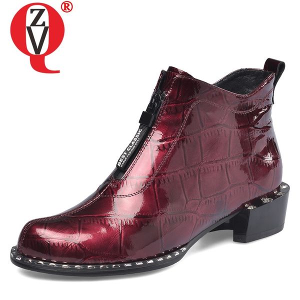 

zvq winter new fashion ankle boots outside comfortable mid heels round toe genuine leather women shoes drop shipping size 33-41, Black
