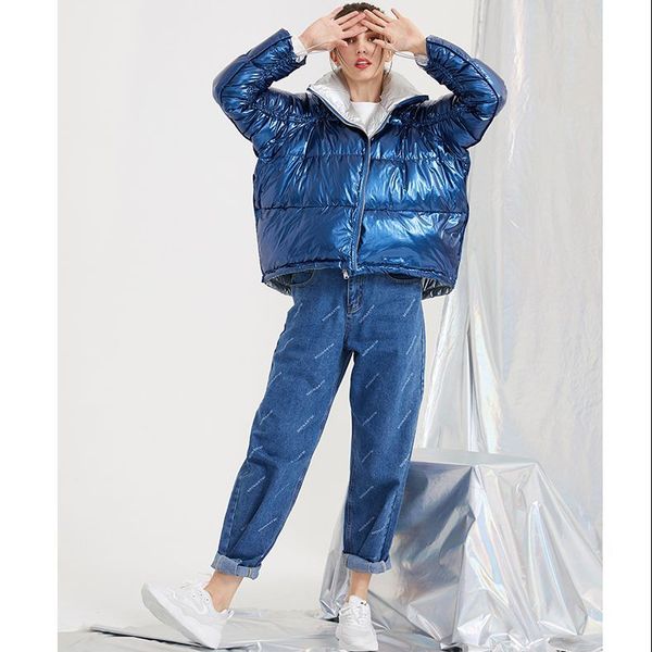 

womens down parkas fashion winter down jacket women loose positive and negative wear thick short coat brand parkas 2020, Black