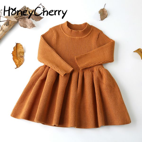 

2019 autumn winter girls wool knitted sweater baby girl dress girls dresses for party and wedding baby girl clothes t200107, Red;yellow