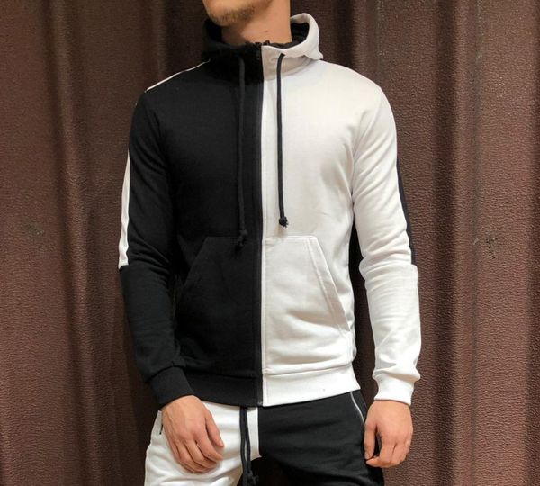 

autumn new hoodies men clothing spring colors patchwork zipper up designer pullovers sweatshirts, Black