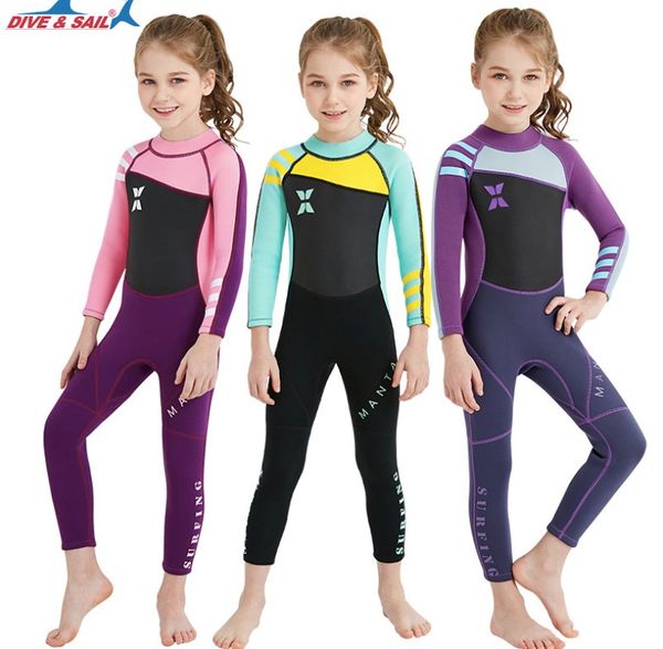 

kids diving suit 2.5mm neoprene wetsuit children for boys girls keep warm one-piece long sleeves uv protection swimwear