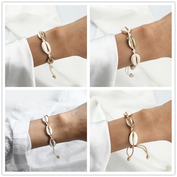 

handmade natural seashell hand knit bracelet shells bracelets women accessories beaded strand bracelet, Golden;silver
