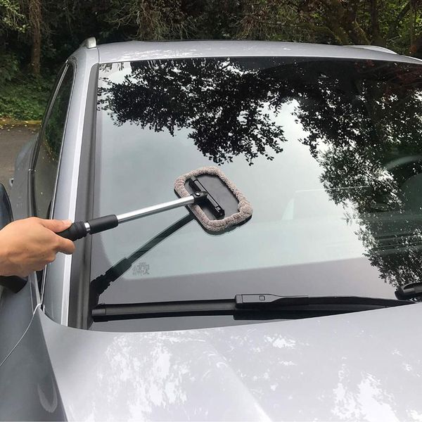 

car windshield glass cleaning tool extendable aluminum handle w/microfiber covers