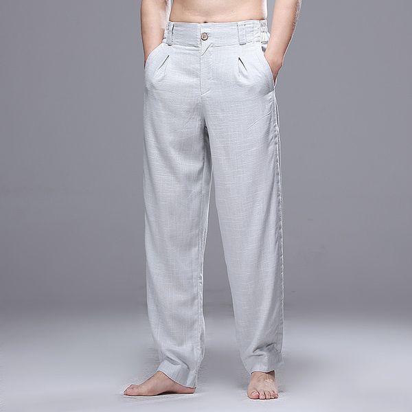 

#0637 summer vintage thin cotton linen pants men straight casual loose joggers full length japanese streetwear black white grey