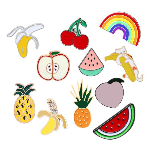 

cartoon fruit brooch cute rainbow watermelon apple pineapple cherry banana enamel pins jackets lapel pin badge for women jewelry, Gray