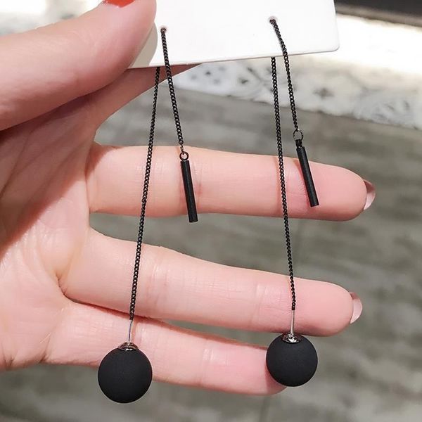 

dominated new 2019 long tassels black joker personality metal ball drop earrings women temperament jewelry, Silver