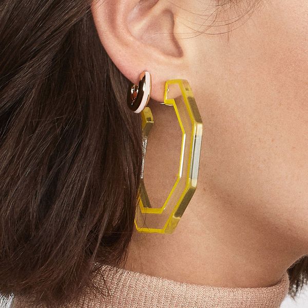 

charm resin acrylic drop earring girls women fashion large polygon geometry acetate earring multicolor pendientes jewelry gift, Silver