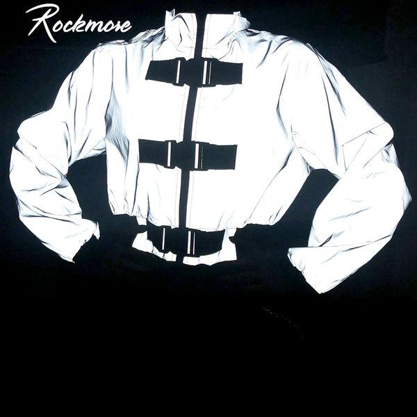 

rockmore reflective turtleneck womens jackets and coats buckle streetwear short women autumn jacket windbreaker bomber jacket, Black;brown
