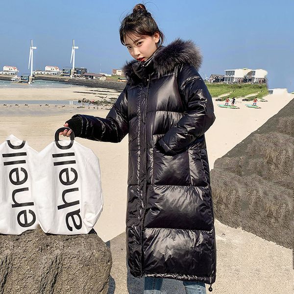 

2019 winter jackets women hooded black cotton padded parkas casual big fur collar warm jacket winter long coat outwear my198