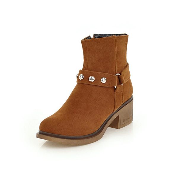

boots kalenmos british style ankle women block heels zipper daily shoes rivets round toe short footwear size 33-43, Black