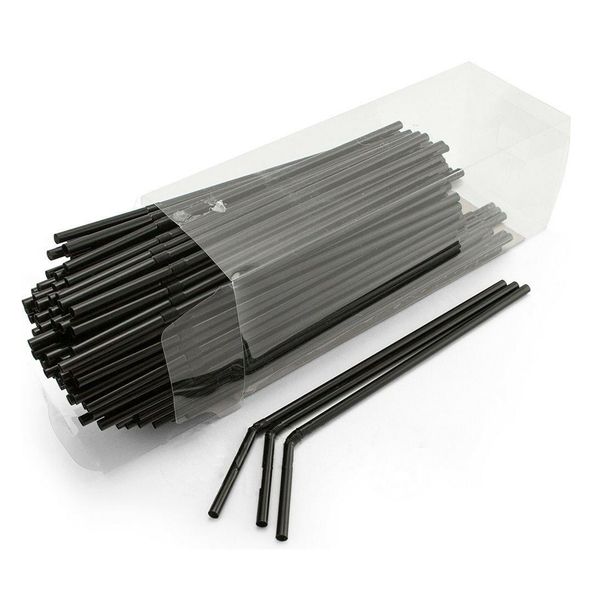 

100pcs/lot plastic soild black flexible bendy drink straws home party birthday wedding drinking decorative accessory