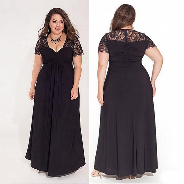 

black plus size women evening dresses latest red chiffon and lace v neck short sleeves zipper back formal prom gowns customize sd3437