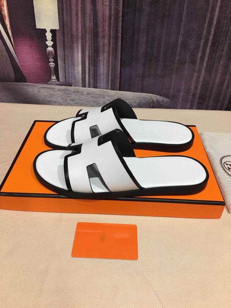 

2020 new fashion h slipper designer men's shoes leather sandals men's indoor or outdoor slippers multi color crocodile leather pan, Black