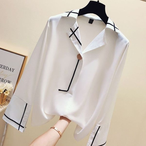 

white blouse women ladies office blouse formal long sleeve chiffon v neck button up shirt loose casual