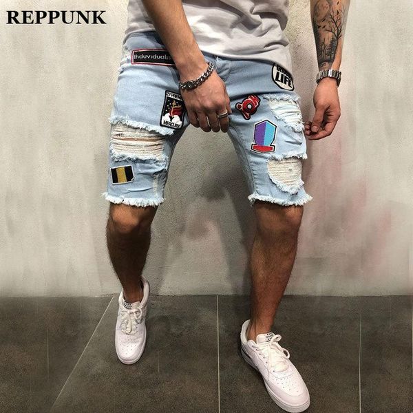 

reppunk 2020 новая мужская мода повседневные шорты джинсы спортивный карман slim fit брюки шорты мужчины прохладное лето горячая распродажа, Blue