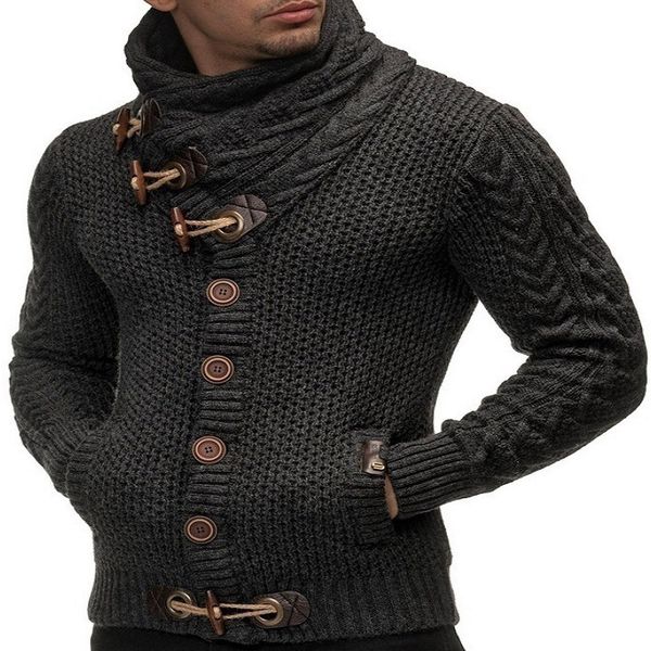 

mens designer knits cardigan outwear fashion mens high collar sweaters new fashion style with horn buckle boys casual wholesale, White;black