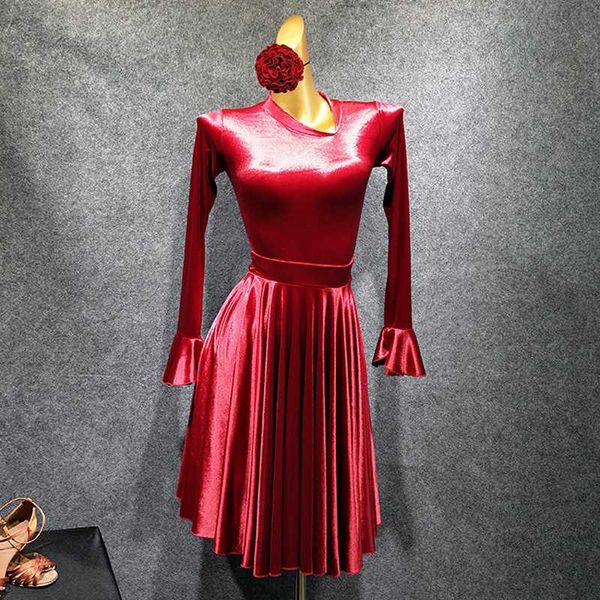 

новая девушка латинских танцев платье бархатное платье set трико + юбка конкурс high grade красный latin дети платья для девочек костюм, Black;red