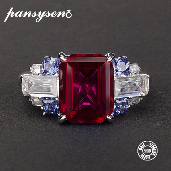 

pansysen new charms 8x10mm natural ruby gemstone rings for women luxury wedding 100% 925 sterling silver jewelry ring size 5-12, Golden;silver