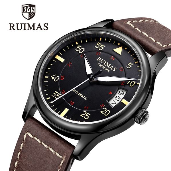 

ruimas men watch automatic mechanical watch man luxury brand classic man watches mens sport clock relogio masculino, Slivery;brown