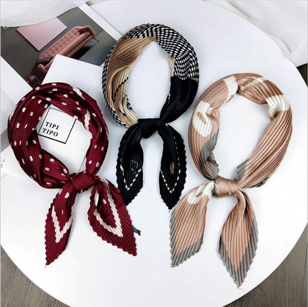 

pleated small square scarf wrinkled silk headscarf print foulard female square wrinkle scarf small wrinkled decorative headscarf