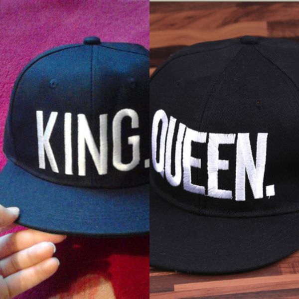 

2pcs fashion king queen hip hop baseball caps embroider letter couples lovers adjustable snapback sun outdoor sport hats for men women, Blue;gray