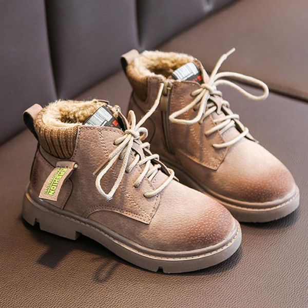 

мода дети мартин сапоги детские зимние супер теплые плюшевые зашнуровать кроссовки детские нескользящие квартиры обувь дети снегоступы, Black