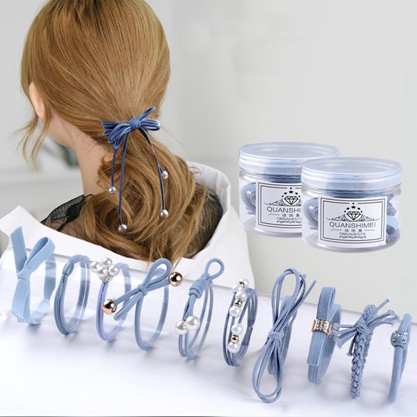 

12pcs/lot girls elastic hair band fashion women hair accessories cute bowknot ribbon ropes ponytail holder tie gums