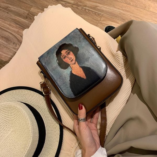 

vintage printing woman oblique satchel literature oil painting style single shoulder package women modern luxury messenger bags