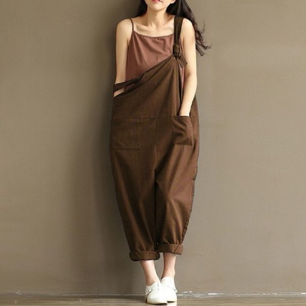 

mori girl spring summer plus size women jumpsuits solid loose waist cross rompers cotton wide leg female pants bandage trousers, Black;white