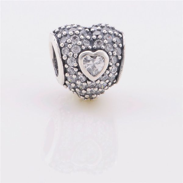

fits pandora charms bracelet 100% 925 sterling silver jewelry in my heart pave clear cz charm beads women diy making 1pc/lot, Black