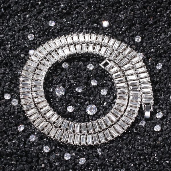 

uwin багет стразы мода цепь goldsilver цвет площадь iced out ожерелье hiphop мужчины женщина подарок ювелирных изделий, Silver