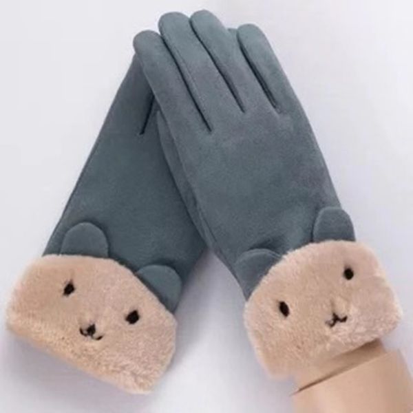

зимние женские перчатки пальцев сгущает keep warm варежки женский cute bear искусственного меха элегантные перчатки грелка руки высокое каче, Blue;gray