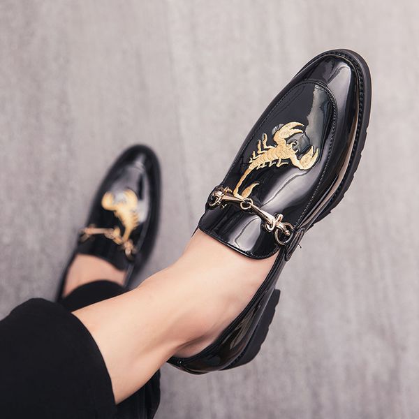 

embroidery single shoe leisure time leather shoes man trend wild silk cock leather shoes pedicure personality male shoehorn, Black